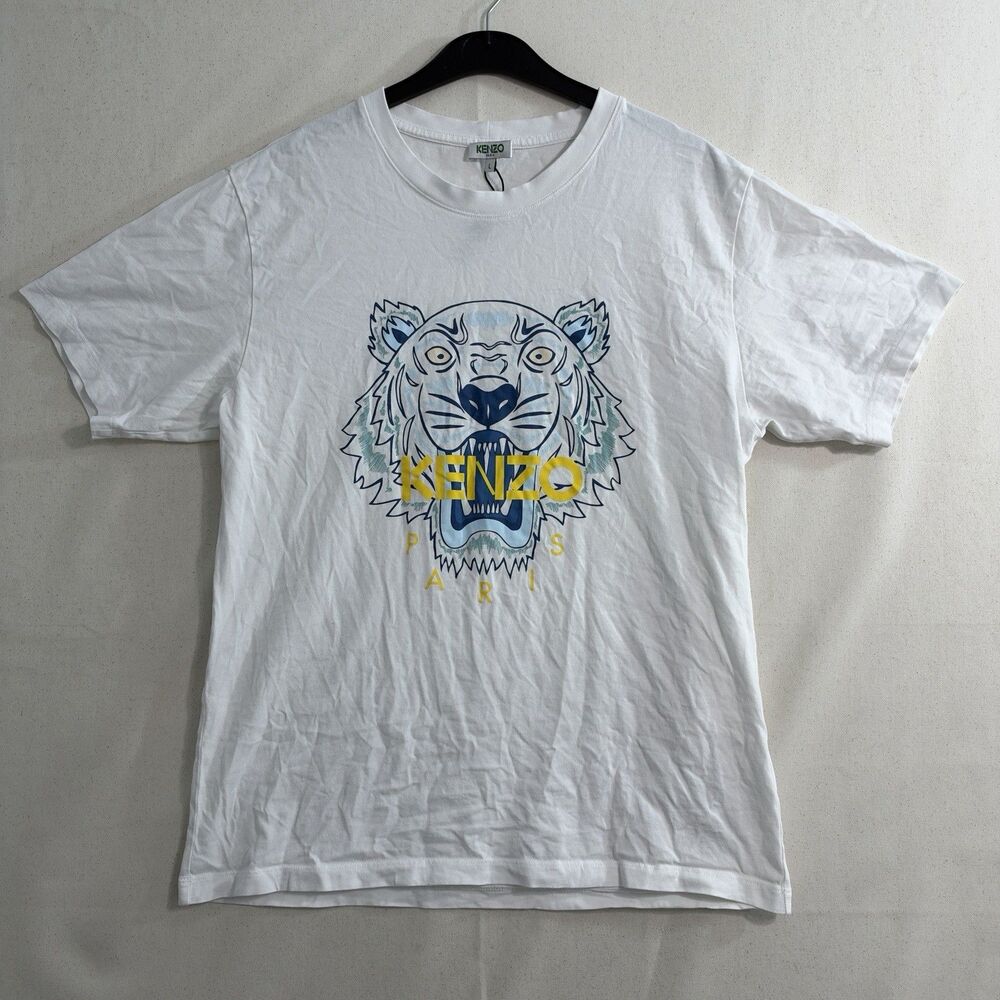 KENZO Paris White Tiger Graphic T-Shirt Mens L Fits Like Small Short Sleeve